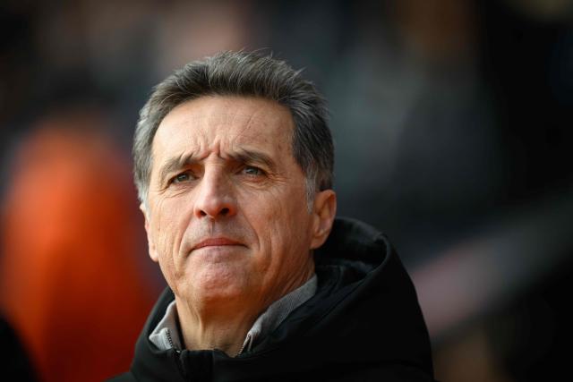 Auxerre's French head coach Christophe Pelissier looks on  during the French L1 football match between FC Lorient and AJ Auxerre at the Stade du Moustoir in Lorient, western France on March 1, 2026. (Photo by Loic VENANCE / AFP)