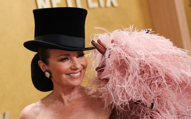 US actress Fran Drescher attends the 32nd Annual Actor Awards at the Shrine Auditorium in Los Angeles on March 1, 2026. (Photo by Michael Tran / AFP)