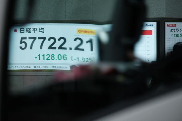 Numbers of the Nikkei Stock Average on the Tokyo Stock Exchange is seen through the window of a vehicle along a street in Tokyo on March 2, 2026. Asian stocks dropped in early trade March 2 on the back of fears for the global economy following US-Israeli attacks on Iran over the weekend. (Photo by Kazuhiro NOGI / AFP)