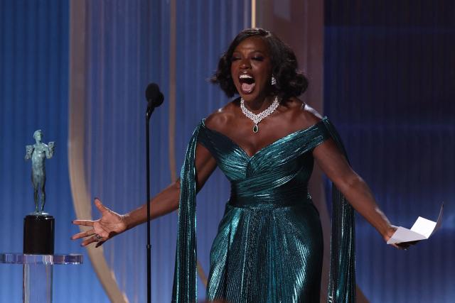 US actress Viola Davis presents the award for Outstanding Performance by a Male Actor in a Leading Role in a Motion Picture to US actor Michael B. Jordan for "Sinners" during the 32nd Annual Actor Awards at the Shrine Auditorium in Los Angeles on March 1, 2026. (Photo by VALERIE MACON / AFP)