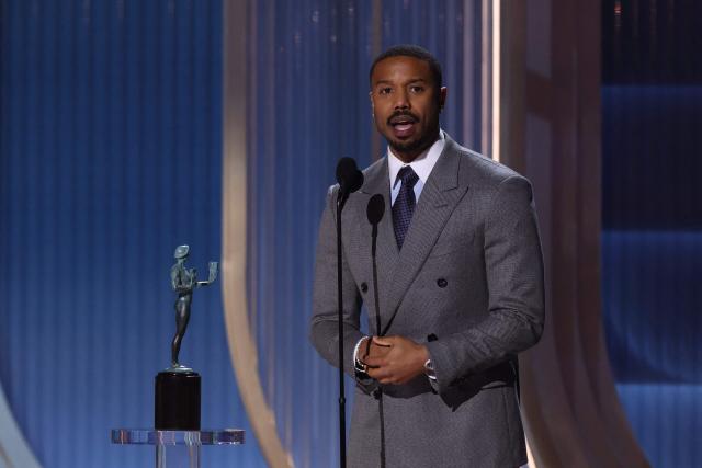 US actor Michael B. Jordan accepts the award for Outstanding Performance by a Male Actor in a Leading Role in a Motion Picture for "Sinners" during the 32nd Annual Actor Awards at the Shrine Auditorium in Los Angeles on March 1, 2026. (Photo by VALERIE MACON / AFP)
