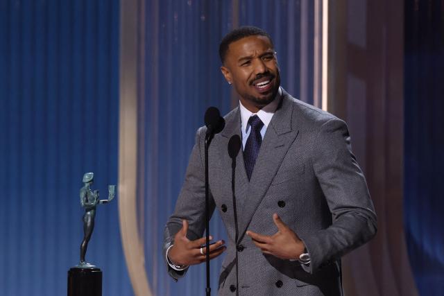 US actor Michael B. Jordan accepts the award for Outstanding Performance by a Male Actor in a Leading Role in a Motion Picture for "Sinners" during the 32nd Annual Actor Awards at the Shrine Auditorium in Los Angeles on March 1, 2026. (Photo by VALERIE MACON / AFP)