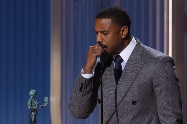 US actor Michael B. Jordan accepts the award for Outstanding Performance by a Male Actor in a Leading Role in a Motion Picture for "Sinners" during the 32nd Annual Actor Awards at the Shrine Auditorium in Los Angeles on March 1, 2026. (Photo by VALERIE MACON / AFP)