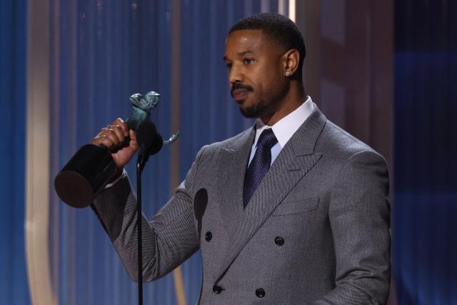 US actor Michael B. Jordan accepts the award for Outstanding Performance by a Male Actor in a Leading Role in a Motion Picture for "Sinners" during the 32nd Annual Actor Awards at the Shrine Auditorium in Los Angeles on March 1, 2026. (Photo by VALERIE MACON / AFP)