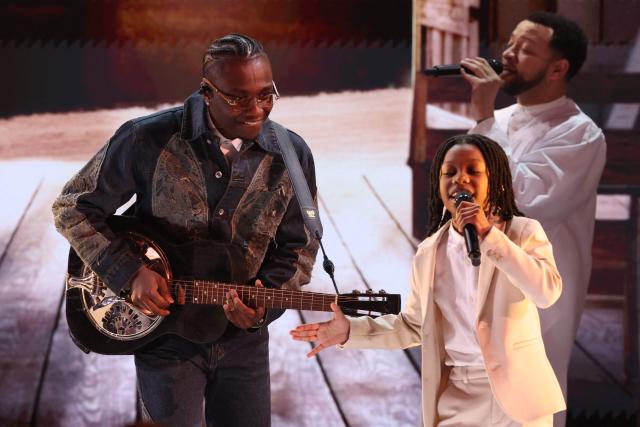US actor and singer Miles Caton (L) performs during the 32nd Annual Actor Awards at the Shrine Auditorium in Los Angeles on March 1, 2026. (Photo by VALERIE MACON / AFP)