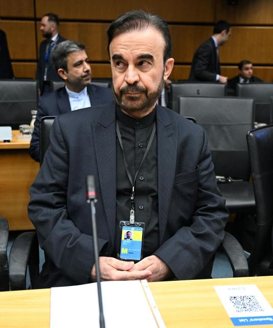 Iran’s ambassador to the International Atomic Energy Agency (IAEA) Reza Najafi attends the special meeting on Iran, initiated by Russia, prior to the IAEA’s Board of Governors meeting at the agency's headquarters in Vienna, Austria on March 2, 2026. Delegates at the United Nations' nuclear agency began meeting on Monday for an extraordinary session on Iran in the wake of the US-Israeli strikes on the Islamic republic. Russia, a key ally of Tehran, requested the meeting at the Vienna-based International Atomic Energy Agency (IAEA), following the same request by Iran. The extraordinary meeting precedes an already scheduled regular session of the IAEA's board of governors, which represents 35 countries. (Photo by HELMUT FOHRINGER / APA / AFP) / Austria OUT