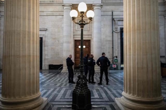 Police officers secure the courthouse in Bordeaux, south-western France, on March 2, 2026. (Photo by Philippe LOPEZ / AFP)