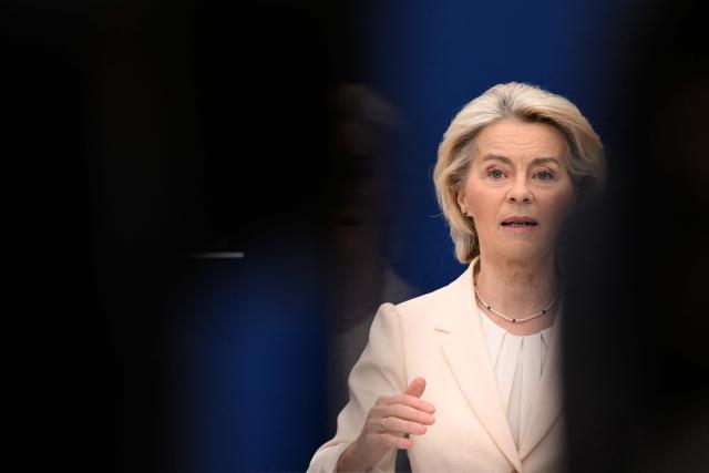 European Commission president Ursula von der Leyen attends a joint press conference with Swiss President before the signing ceremony of the Switzerland–EU package of agreements (Bilaterals III) aimed at simplifying and harmonising their ties, in Brussels on March 2, 2026. (Photo by Nicolas TUCAT / AFP)
