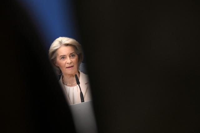 European Commission president Ursula von der Leyen attends a joint press conference with Swiss President before the signing ceremony of the Switzerland–EU package of agreements (Bilaterals III) aimed at simplifying and harmonising their ties, in Brussels on March 2, 2026. (Photo by Nicolas TUCAT / AFP)