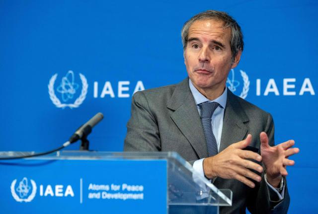 Director General of the International Atomic Energy Agency (IAEA) Rafael Grossi gestures as he speaks to journalists during his press conference after the special meeting on Iran, initiated by Russia, during the IAEA's Board of Governors meeting at the agency's headquarters in Vienna, Austria on March 2, 2026. The head of the UN's nuclear watchdog said on March 2 his agency has "no indication" that any nuclear installations have been damaged or hit in Iran following US and Israeli strikes on the country. (Photo by Joe Klamar / AFP)