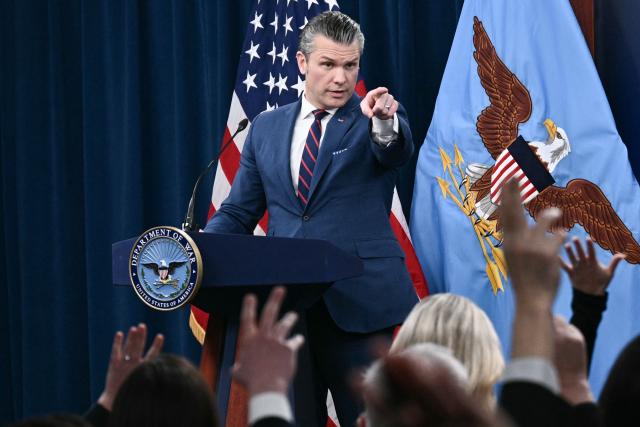 US Defense Secretary Pete Hegseth takes questions during a press conference on US military action in Iran, at the Pentagon in Washington, DC, on March 2, 2026. The United States hit hundreds of targets across Iran, and Israel expanded its bombing to Lebanon on Monday as President Donald Trump vowed to avenge the first US deaths in the war he launched to topple Tehran's ruling clerics. Iranian forces fired missiles and drones across the Middle East, killing people in Israel and the United Arab Emirates, in retaliation for the conflict that began February 28 with the death of Iran's supreme leader, Ayatollah Ali Khamenei. (Photo by Brendan SMIALOWSKI / AFP)
