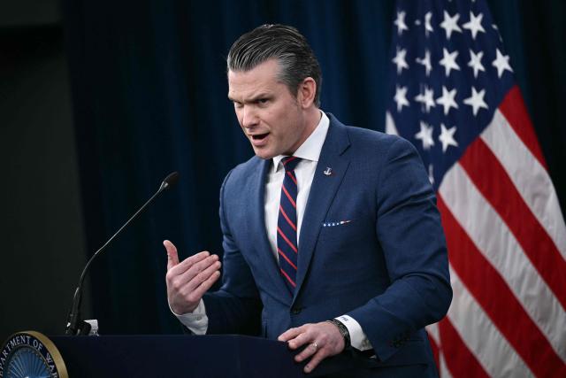 TOPSHOT - US Defense Secretary Pete Hegseth speaks during a press conference on US military action in Iran, at the Pentagon in Washington, DC, on March 2, 2026. The United States hit hundreds of targets across Iran, and Israel expanded its bombing to Lebanon on Monday as President Donald Trump vowed to avenge the first US deaths in the war he launched to topple Tehran's ruling clerics. Iranian forces fired missiles and drones across the Middle East, killing people in Israel and the United Arab Emirates, in retaliation for the conflict that began February 28 with the death of Iran's supreme leader, Ayatollah Ali Khamenei. (Photo by Brendan SMIALOWSKI / AFP)