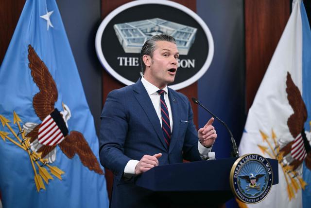 US Defense Secretary Pete Hegseth speaks during a press conference on US military action in Iran, at the Pentagon in Washington, DC, on March 2, 2026. The United States hit hundreds of targets across Iran, and Israel expanded its bombing to Lebanon on Monday as President Donald Trump vowed to avenge the first US deaths in the war he launched to topple Tehran's ruling clerics. Iranian forces fired missiles and drones across the Middle East, killing people in Israel and the United Arab Emirates, in retaliation for the conflict that began February 28 with the death of Iran's supreme leader, Ayatollah Ali Khamenei. (Photo by Brendan SMIALOWSKI / AFP)