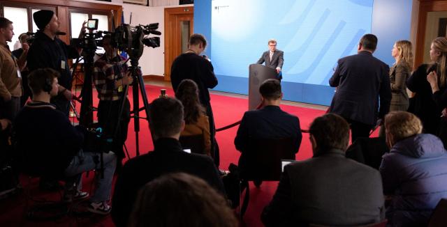 German Foreign Minister Johann Wadephul addresses the press after a crisis team meeting at the Foreign Ministry in Berlin on March 2, 2026. (Photo by Axel Schmidt / POOL / AFP)