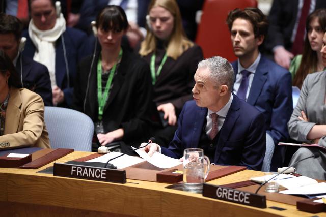 French Ambassador to the United Nations Jerome Bonnafont speaks during a meeting of the United Nations Security Council chaired bu US First Lady Melania Trump at UN Headquarters in New York on March 2, 2026. (Photo by CHARLY TRIBALLEAU / AFP)