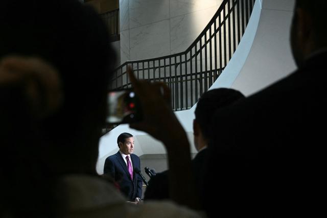 US Secretary of State Marco Rubio arrives to brief House and Senate leaders on US military action in Iran, at the US Capitol in Washington, DC, on March 2, 2026. The United States hit hundreds of targets across Iran, and Israel expanded its bombing to Lebanon on Monday as President Donald Trump vowed to avenge the first US deaths in the war he launched to topple Tehran's ruling clerics. Iranian forces fired missiles and drones across the Middle East, killing people in Israel and the United Arab Emirates, in retaliation for the conflict that began February 28 with the death of Iran's supreme leader, Ayatollah Ali Khamenei. (Photo by Brendan SMIALOWSKI / AFP)