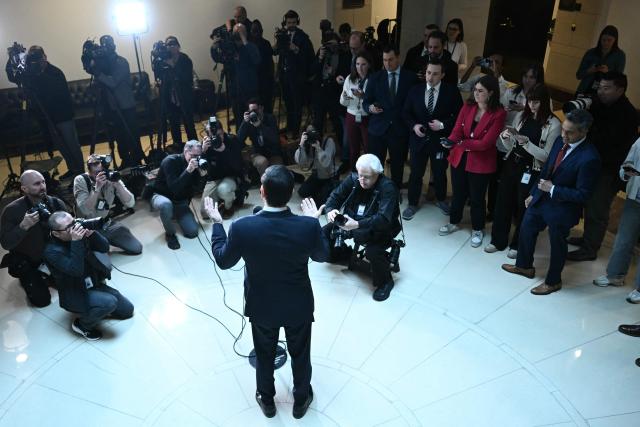 US Secretary of State Marco Rubio arrives to brief House and Senate leaders on US military action in Iran, at the US Capitol in Washington, DC, on March 2, 2026. The United States hit hundreds of targets across Iran, and Israel expanded its bombing to Lebanon on Monday as President Donald Trump vowed to avenge the first US deaths in the war he launched to topple Tehran's ruling clerics. Iranian forces fired missiles and drones across the Middle East, killing people in Israel and the United Arab Emirates, in retaliation for the conflict that began February 28 with the death of Iran's supreme leader, Ayatollah Ali Khamenei. (Photo by Brendan SMIALOWSKI / AFP)