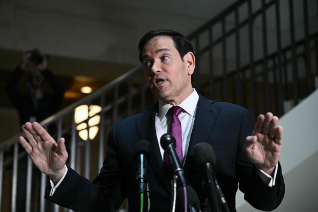 US Secretary of State Marco Rubio addresses the press before briefing House and Senate leaders on US military action in Iran, at the US Capitol in Washington, DC, on March 2, 2026. The United States hit hundreds of targets across Iran, and Israel expanded its bombing to Lebanon on Monday as President Donald Trump vowed to avenge the first US deaths in the war he launched to topple Tehran's ruling clerics. Iranian forces fired missiles and drones across the Middle East, killing people in Israel and the United Arab Emirates, in retaliation for the conflict that began February 28 with the death of Iran's supreme leader, Ayatollah Ali Khamenei. (Photo by Brendan SMIALOWSKI / AFP)