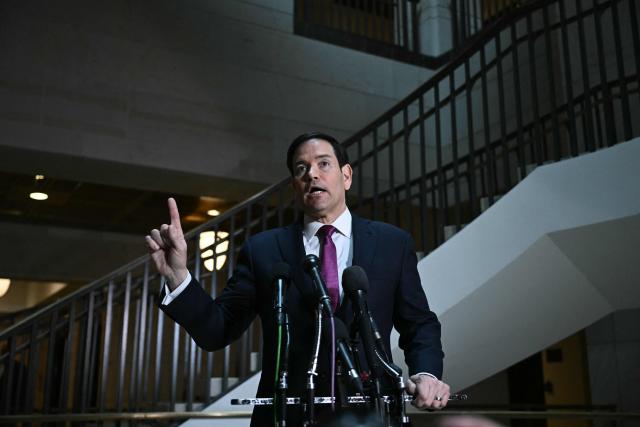 US Secretary of State Marco Rubio addresses the press before briefing House and Senate leaders on US military action in Iran, at the US Capitol in Washington, DC, on March 2, 2026. The United States hit hundreds of targets across Iran, and Israel expanded its bombing to Lebanon on Monday as President Donald Trump vowed to avenge the first US deaths in the war he launched to topple Tehran's ruling clerics. Iranian forces fired missiles and drones across the Middle East, killing people in Israel and the United Arab Emirates, in retaliation for the conflict that began February 28 with the death of Iran's supreme leader, Ayatollah Ali Khamenei. (Photo by Brendan SMIALOWSKI / AFP)