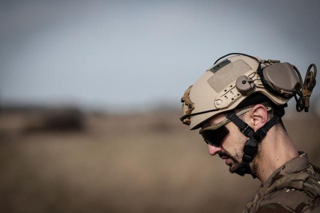 A French soldier takes part in the drill named Orion in Crucey military base, next to Dreux, on February 26, 2026. (Photo by STEPHANE DE SAKUTIN / AFP)