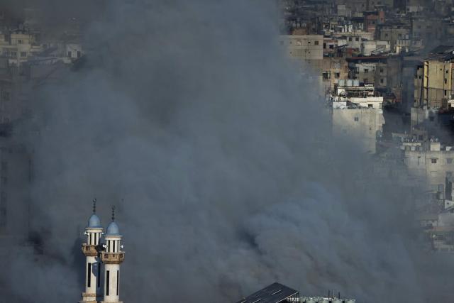 A plume of smoke rises from the site of an Israeli airstrike on the southern suburbs of Beirut on March 3, 2026. The Israeli military issued new evacuation orders for dozens of locations in Lebanon on March 3, including warning residents in two southern Beirut neighbourhoods to stay away from several buildings ahead of an imminent operation. (Photo by IBRAHIM AMRO / AFP)