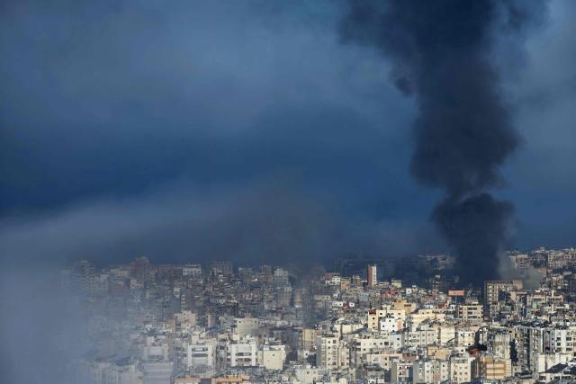 Plumes of smoke rise from the sites of Israeli airstrikes on the southern suburbs of Beirut on March 3, 2026. The Israeli military issued new evacuation orders for dozens of locations in Lebanon on March 3, including warning residents in two southern Beirut neighbourhoods to stay away from several buildings ahead of an imminent operation. (Photo by IBRAHIM AMRO / AFP)