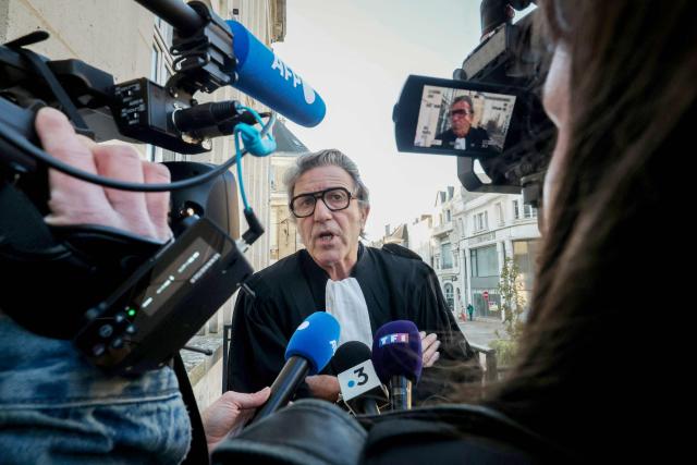 Lawyer Alexandre Novion speaks to the press outside the courthouse on the opening day of his client Christophe Ellul's trial on charges of the murder of his wife Elisa Pilarski who was bitten to death by his dog in 2019, in Soissons, northern France, on March 3, 2026. Christophe Ellul is accused of having, on November 16, 2019, allowed his 29-year-old partner to walk his dog mamed Curtis alone in the forest, even though the animal posed a danger that Ellul "could not have been unaware of", according to evidence from the investigation. (Photo by Francois LO PRESTI / AFP)