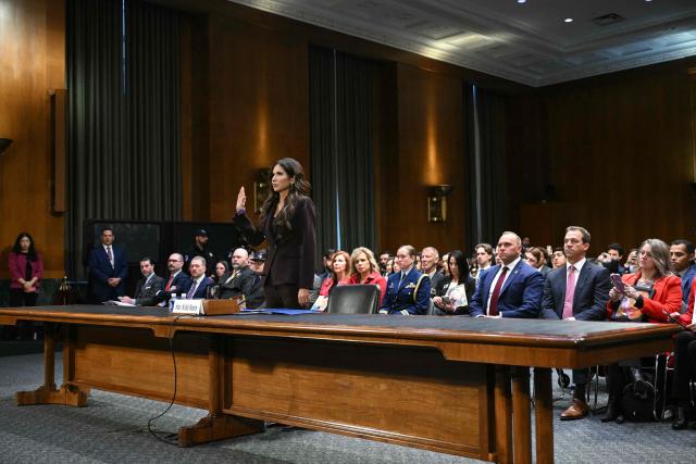 US Homeland Security Secretary Kristi Noem is sworn in as she testifies during a Senate Judiciary Committee hearing on oversight of the Department of Homeland Security, on Capitol Hill in Washington, DC on March 3, 2026. (Photo by Mandel NGAN / AFP)