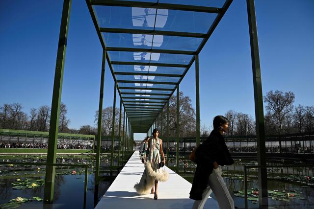 A model presents a creation for Christian Dior for the Women's Ready to Wear Fall/Winter 2026-2027 collection fashion show as part of the Paris Women Fashion Week, in Paris, on March 3, 2026. (Photo by JULIEN DE ROSA / AFP)