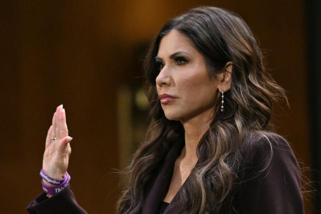 US Homeland Security Secretary Kristi Noem is sworn in as she testifies during a Senate Judiciary Committee hearing on oversight of the Department of Homeland Security, on Capitol Hill in Washington, DC on March 3, 2026. (Photo by Mandel NGAN / AFP)