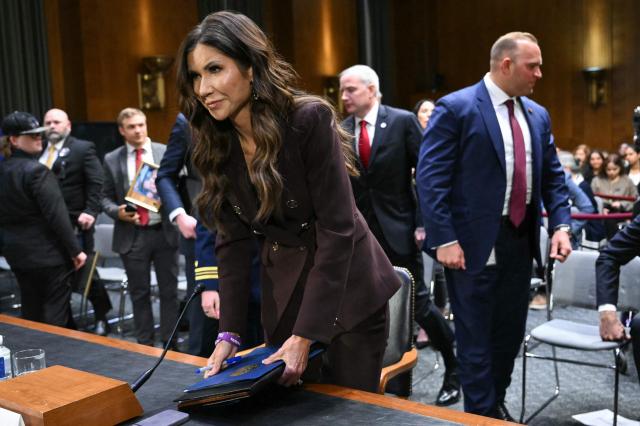 US Homeland Security Secretary Kristi Noem departs during a break in a Senate Judiciary Committee hearing on oversight of the Department of Homeland Security, on Capitol Hill in Washington, DC on March 3, 2026. (Photo by Mandel NGAN / AFP)