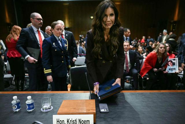 US Homeland Security Secretary Kristi Noem departs during a break in a Senate Judiciary Committee hearing on oversight of the Department of Homeland Security, on Capitol Hill in Washington, DC on March 3, 2026. (Photo by Jim WATSON / AFP)
