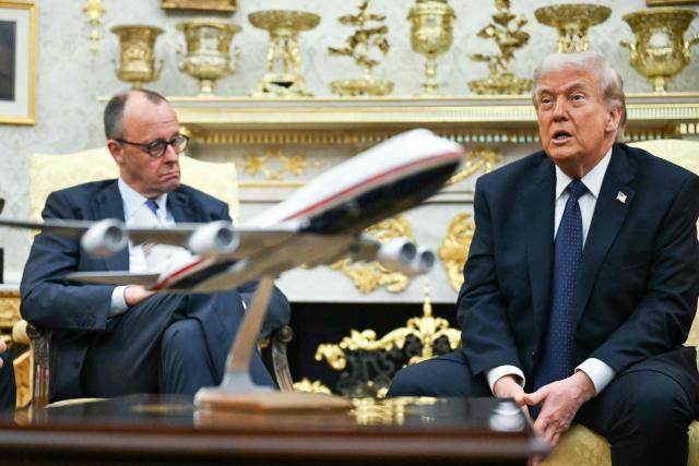 US President Donald Trump meets with German Chancellor Friedrich Merz in the Oval Office of the White House in Washington, DC on March 3, 2026. Chancellor Merz is the first European leader to visit President Trump since the United States and Israel launched their war against Iran. (Photo by ANDREW CABALLERO-REYNOLDS / AFP)