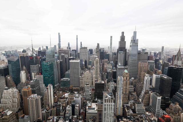 The midtown Manhattan skyline is pictured from the top of the Empire State Building in New York on March 3, 2026. (Photo by CHARLY TRIBALLEAU / AFP)