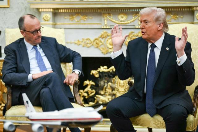 US President Donald Trump meets with German Chancellor Friedrich Merz in the Oval Office of the White House in Washington, DC on March 3, 2026. Chancellor Merz is the first European leader to visit President Trump since the United States and Israel launched their war against Iran. (Photo by ANDREW CABALLERO-REYNOLDS / AFP)