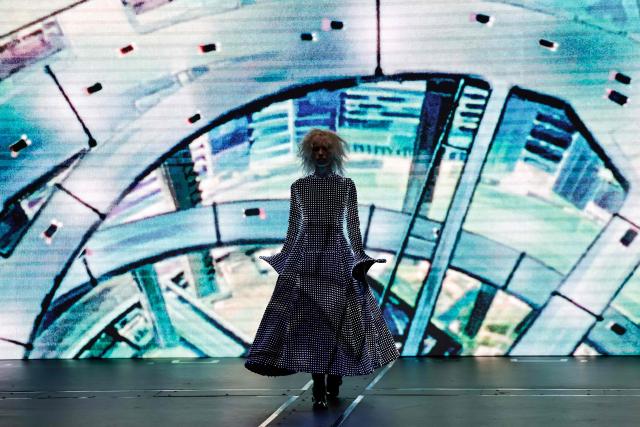 A model presents a creation for Anrealage for the Women's Ready to Wear Fall/Winter 2026-2027 collection fashion show as part of the Paris Women Fashion Week, in Paris, on March 3, 2026. (Photo by STEPHANE DE SAKUTIN / AFP)