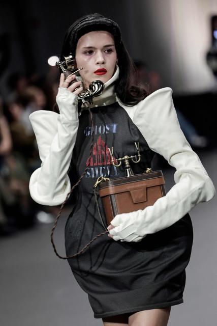 A model presents a creation for Anrealage for the Women's Ready to Wear Fall/Winter 2026-2027 collection fashion show as part of the Paris Women Fashion Week, in Paris, on March 3, 2026. (Photo by STEPHANE DE SAKUTIN / AFP)