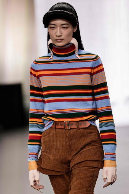 A model presents a creation for Anrealage for the Women's Ready to Wear Fall/Winter 2026-2027 collection fashion show as part of the Paris Women Fashion Week, in Paris, on March 3, 2026. (Photo by STEPHANE DE SAKUTIN / AFP)