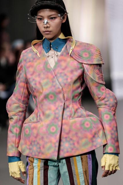 A model presents a creation for Anrealage for the Women's Ready to Wear Fall/Winter 2026-2027 collection fashion show as part of the Paris Women Fashion Week, in Paris, on March 3, 2026. (Photo by STEPHANE DE SAKUTIN / AFP)