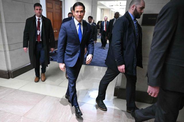 US Secretary of State Marco Rubio leaves after briefing Senators on US military action in Iran, at the US Capitol in Washington, DC, on March 3, 2026. The United States hit hundreds of targets across Iran, and Israel expanded its bombing to Lebanon on Monday as President Donald Trump vowed to avenge the first US deaths in the war he launched to topple Tehran's ruling clerics. Iranian forces fired missiles and drones across the Middle East, killing people in Israel and the United Arab Emirates, in retaliation for the conflict that began February 28 with the death of Iran's supreme leader, Ayatollah Ali Khamenei. (Photo by Mandel NGAN / AFP)