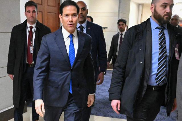 US Secretary of State Marco Rubio leaves after briefing Senators on US military action in Iran, at the US Capitol in Washington, DC, on March 3, 2026. The United States hit hundreds of targets across Iran, and Israel expanded its bombing to Lebanon on Monday as President Donald Trump vowed to avenge the first US deaths in the war he launched to topple Tehran's ruling clerics. Iranian forces fired missiles and drones across the Middle East, killing people in Israel and the United Arab Emirates, in retaliation for the conflict that began February 28 with the death of Iran's supreme leader, Ayatollah Ali Khamenei. (Photo by Mandel NGAN / AFP)