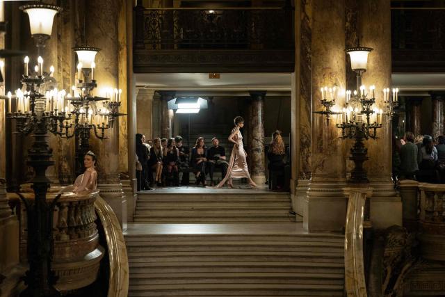 A model presents a creation by Brooke Berry for the Women's Ready to Wear Fall/Winter 2026-2027 collection fashion show as part of the Paris Women Fashion Week, at the Palais Garnier, in Paris, on March 3, 2026. (Photo by Blanca CRUZ / AFP)