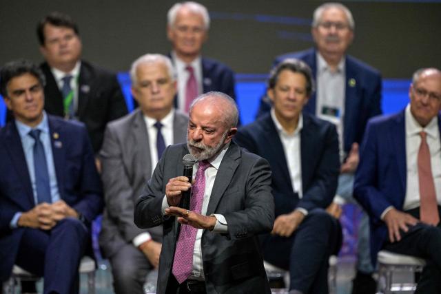 Brazil's President Luiz Inacio Lula da Silva speaks during the opening ceremony of the National Labor Conference in Sao Paulo, Brazil on March 3, 2026. (Photo by Nelson ALMEIDA / AFP)