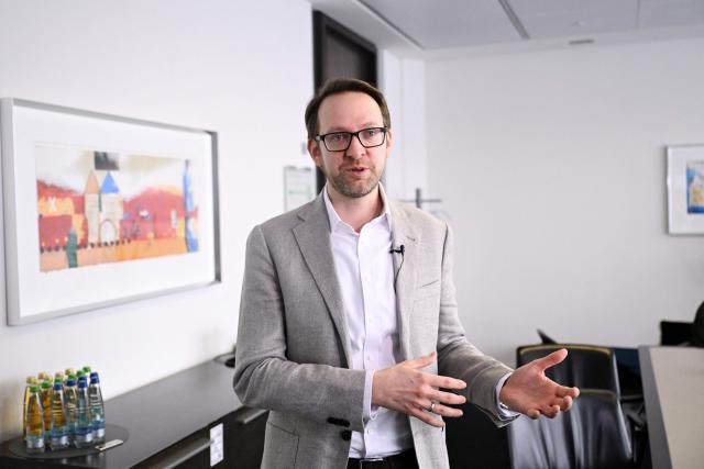Thomas Saueressig, Chief Customer Officer at German software giant SAP, speaks during an interview with AFP in Walldorf, southwestern Germany, on February 25, 2026. Europe should focus on competing in industrial AI, the top executive at German software giant SAP said, as the continent plays catch-up in the race for the cutting-edge technology against the United States and China. (Photo by Kirill KUDRYAVTSEV / AFP)