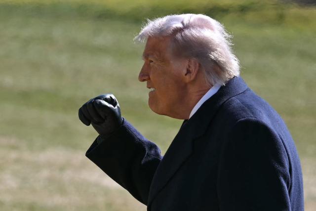 (FILES) US President Donald Trump gestures as he walks to board Marine One as he departs the South Lawn of the White House for Texas in Washington, DC, on February 27, 2026. Spanish PM Pedro Sanchez hit back today at US President Donald Trump's criticisms of Madrid's refusal to let US planes use its bases to attack Iran, saying "no to war". (Photo by ANDREW CABALLERO-REYNOLDS / AFP)