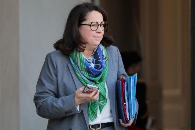 France's Sports Minister Marina Ferrari leaves after the weekly cabinet meeting at The Elysee Presidential Palace in Paris on March 4, 2026. (Photo by Thomas SAMSON / AFP)