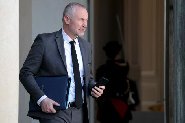 France's junior Minister in charge of parliament relations Laurent Panifous leaves after the weekly cabinet meeting at The Elysee Presidential Palace in Paris on March 4, 2026. (Photo by Thomas SAMSON / AFP)