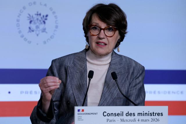 France's Agriculture Minister Annie Genevard speaks during a press conference following the weekly cabinet meeting at The Elysee Presidential Palace in Paris on March 4, 2026. (Photo by Thomas SAMSON / AFP)