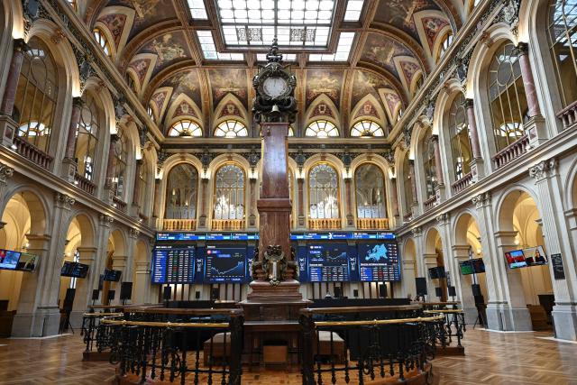 This picture shows the Madrid Stock Exchange on March 4, 2026. Markets were down sharply across the world following the weekend U.S. and Israeli attacks on Iran, with oil prices rising. (Photo by JAVIER SORIANO / AFP)