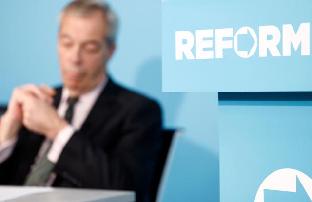 Reform UK's leader Nigel Farage attends a party press conference in central London on March 4, 2026. (Photo by Brook Mitchell / AFP)